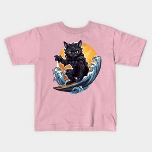 Black Cat Surfing Kids T-Shirt